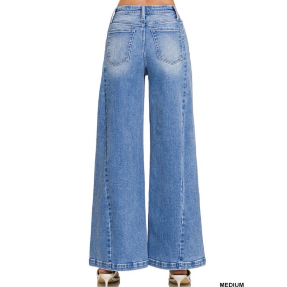 Zenana Wide Leg Side Panel Soft Stretch Jeans NWOT - Picture 4 of 13